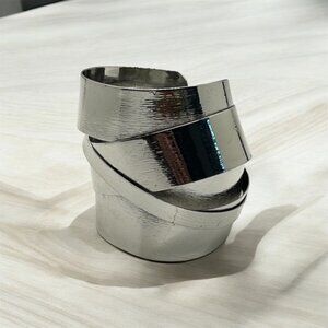 Boho Glossy Metal Crisscross with a Twist Open Wide Bracelet